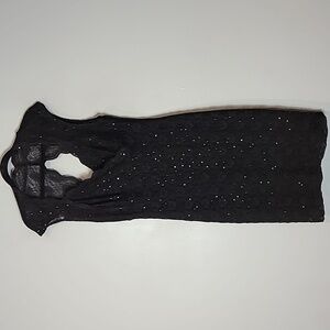 Y2K Black Lace Stretch Sequin Dress Gilded Age Size 12 Babydoll Whimsigoth 1920s